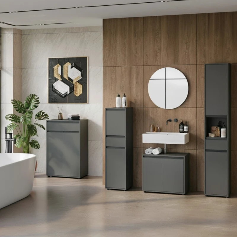 Hochschrank mit Schublade und Türen | Soft-Close & Matt