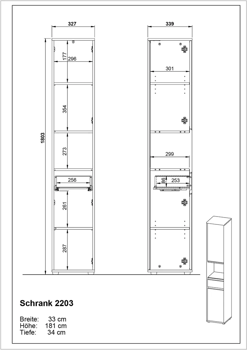 Hochschrank mit Schublade und Türen | Soft-Close & Matt