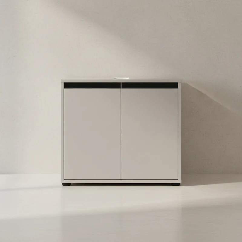 Badmöbel-Set 2-teilig | Waschbeckunterschrank & Runder Spiegel | Soft-Close & Matt