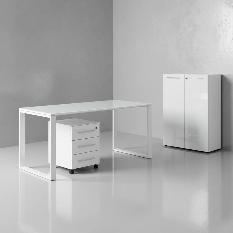 Büro-Set 3-teilig | Schreibtisch, Schrank, Container | Glasfront