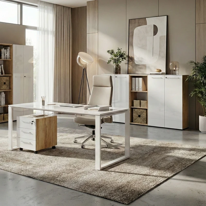 Büro-Set 3-teilig | Schreibtisch, Schrank, Container | Glasfront