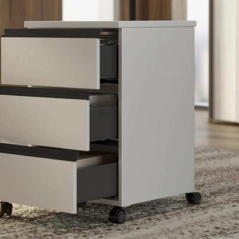 Büro-Set 2-teilig | Schreibtisch höheneinstellbar (68-91cm) & Rollcontainer (Soft-Close)