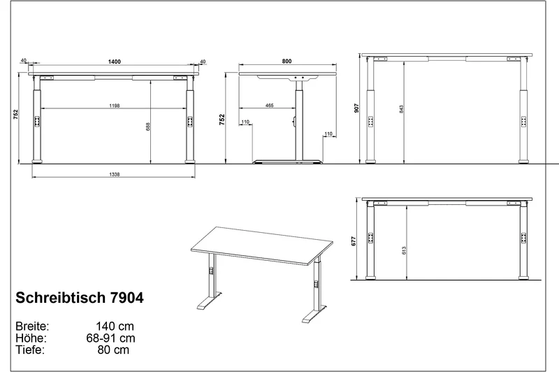 Büro-Set 2-teilig | Schreibtisch höheneinstellbar (68-91cm) & Rollcontainer (Soft-Close)