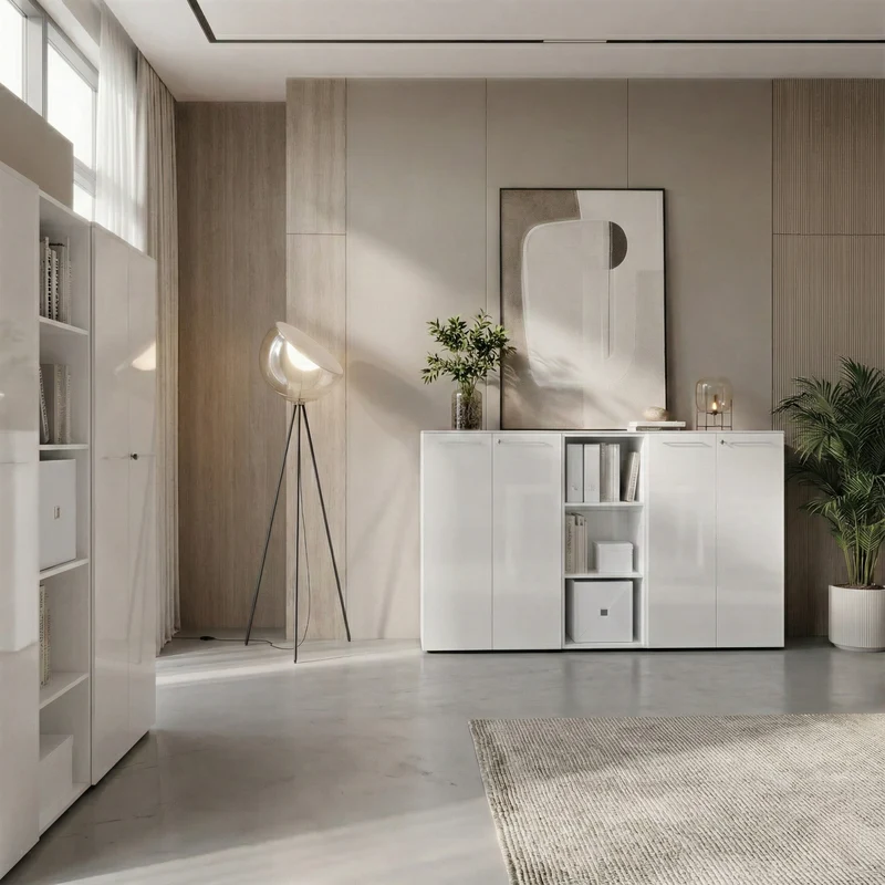 Büro-Set 3-teilig | 120cm hoch | 2 Kommode x 1 Regal | Glas Front & Abschließbar