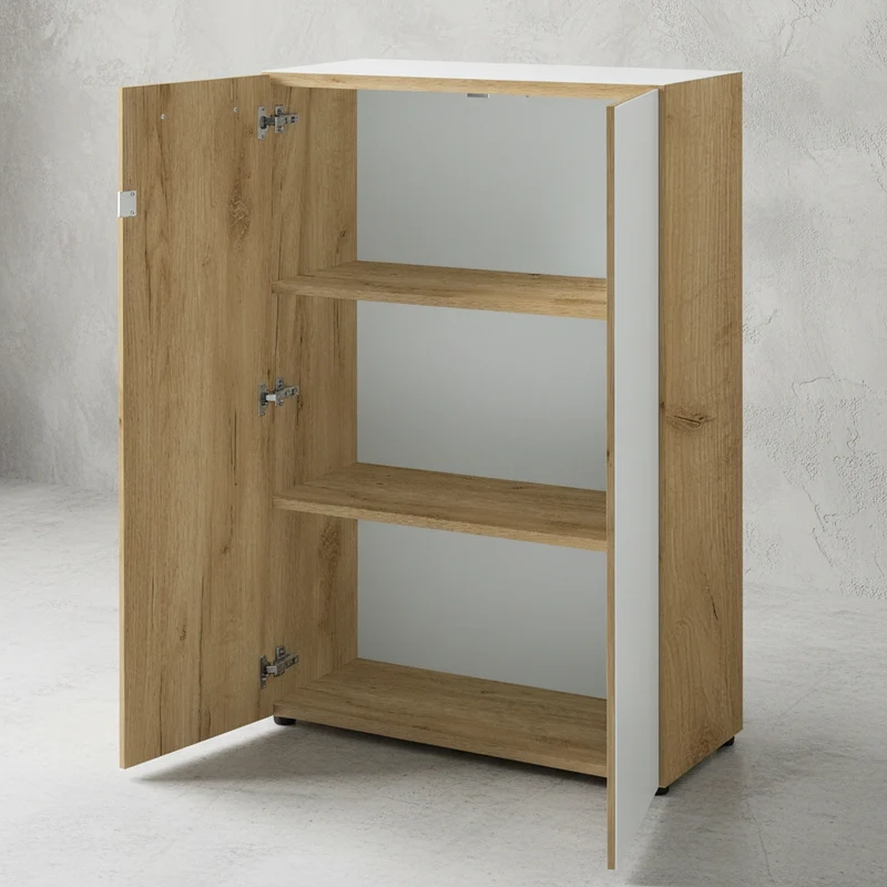 Büro-Set 3-teilig | 120cm hoch | 2 Kommode x 1 Regal | Glas Front & Abschließbar