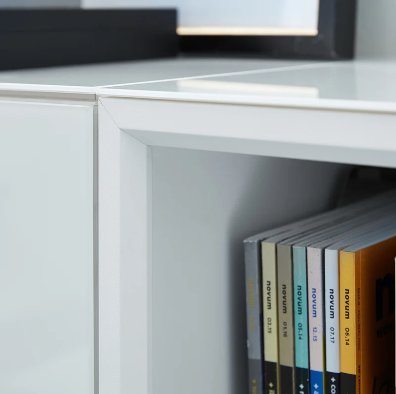 Büro-Set 3-teilig | 120cm hoch | 2 Kommode x 1 Regal | Glas Front & Abschließbar