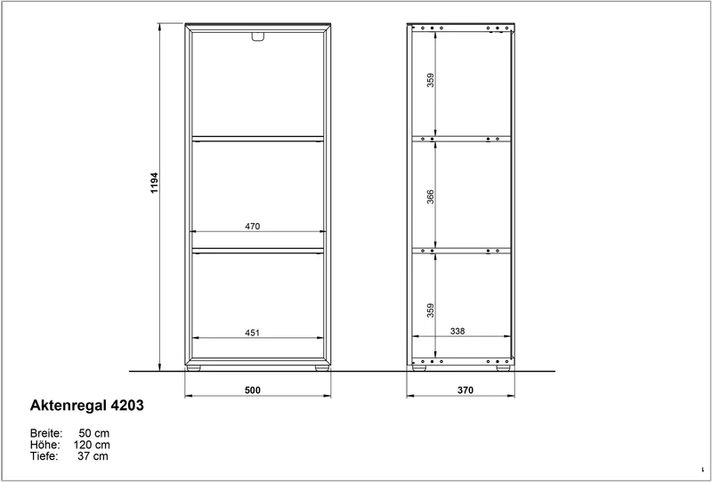 Büro-Set 3-teilig | 120cm hoch | 2 Kommode x 1 Regal | Glas Front & Abschließbar