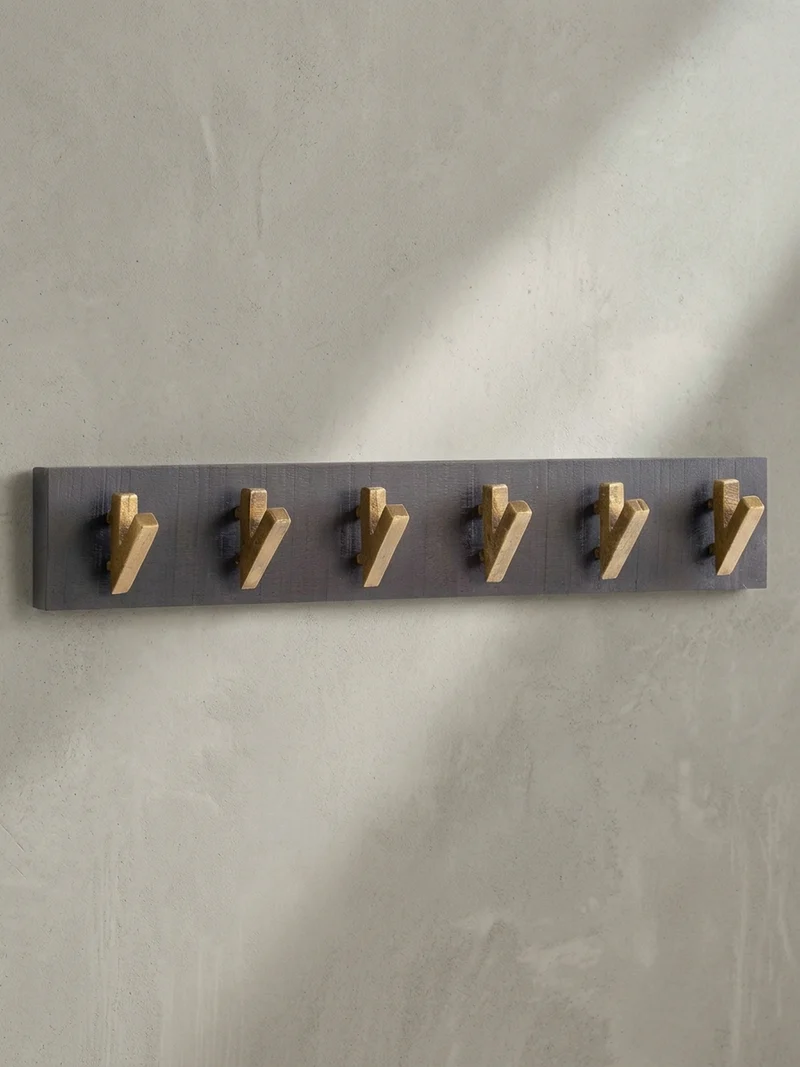 Wandgarderobe Mango Massivholz Metall Modern 60x10x8 cm Schwarz Gold