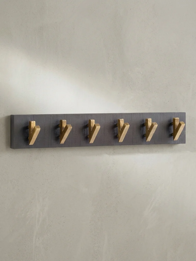 Wandgarderobe Mango Massivholz Metall Modern 60x10x8 cm Schwarz Gold