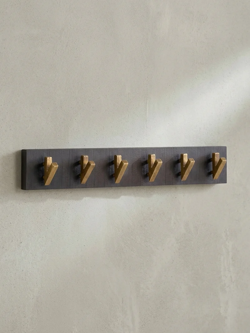 Wandgarderobe Mango Massivholz Metall Modern 60x10x8 cm Schwarz Gold