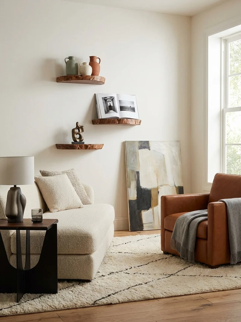 Wandregal Akazie Massivholz Modern Stil 3er Set Baumscheibe mit Baumkante