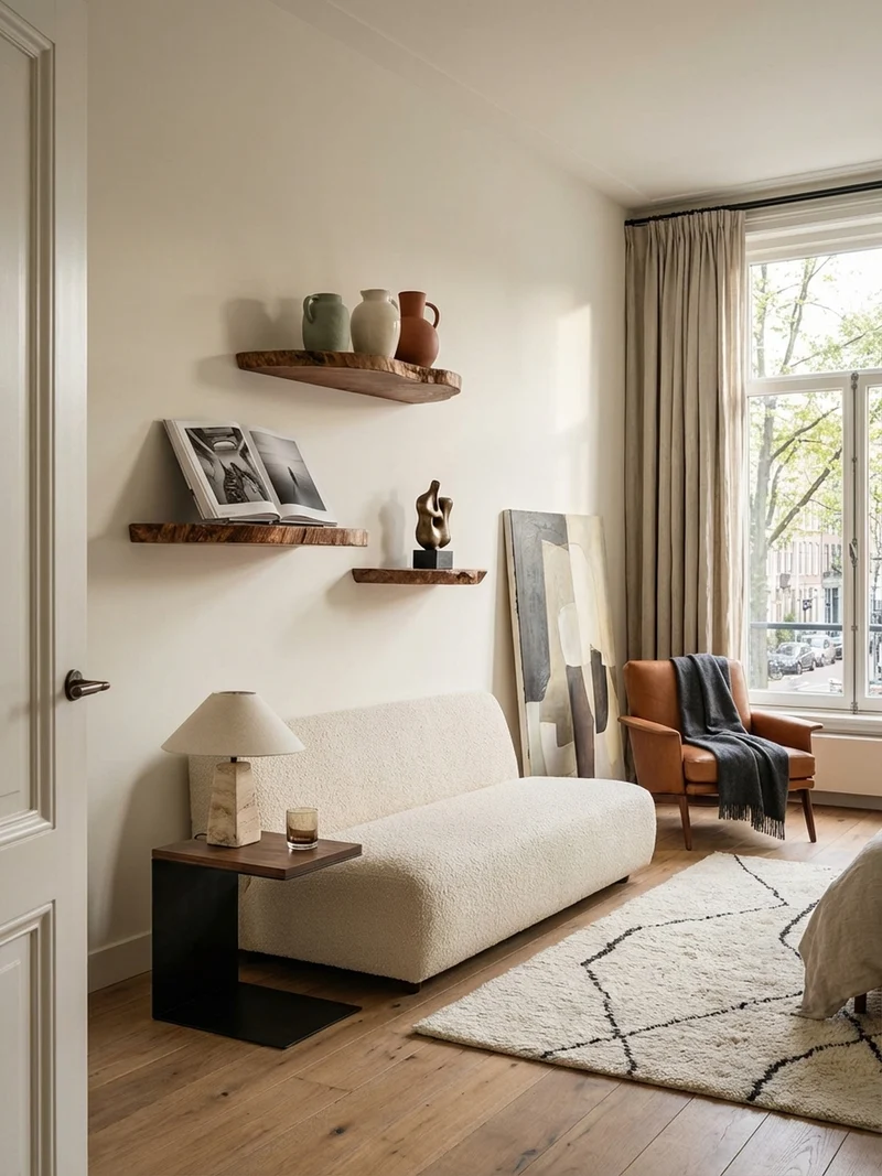 Wandregal Akazie Massivholz Modern Stil 3er Set Baumscheibe mit Baumkante