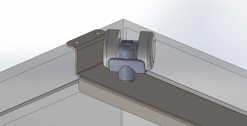 Trägerschiene mit Doppelrollen Ø 35 mm, Containerplatte mit weicher Lauffläche