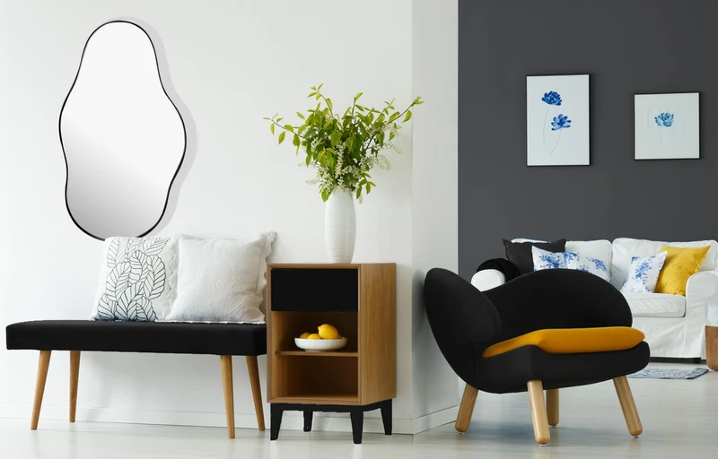 Wandspiegel Asymmetrisch Metall Schwarz 40x80 cm Moderner Rahmen