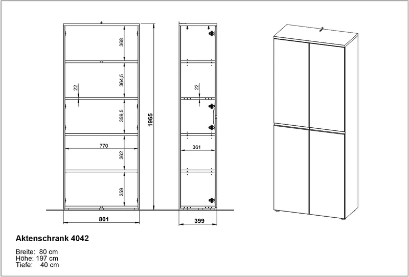 Aktenschrank hoch 197 cm | 5 Ordnerhöhen Soft-Close