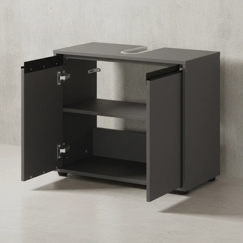 Badmöbel-Set 5-teilig XXL | Hochschrank, Unterschrank, Midischrank, Badkommode, Runder Spiegel | Soft-Close & Matt