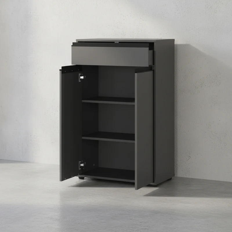 Badmöbel-Set 5-teilig XXL | Hochschrank, Unterschrank, Midischrank, Badkommode, Runder Spiegel | Soft-Close & Matt