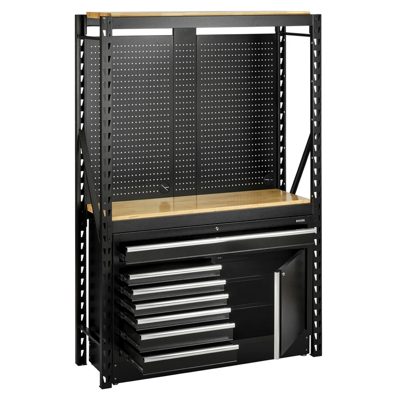 BUNKER 14 Piece Modular Storage Combo 2 Tier Racking with Pegboards and Floor Cabinet, 1500mm