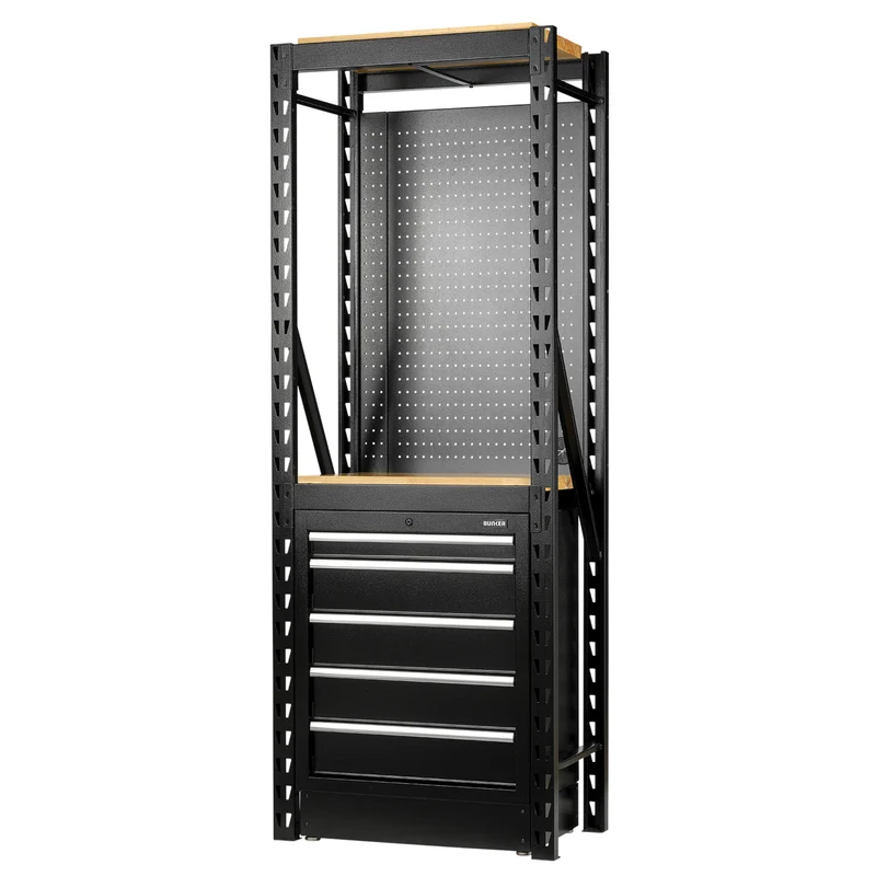 BUNKER 13 Piece Modular Storage Combo 2 Tier Racking with Pegboard and Floor Cabinet, 750mm