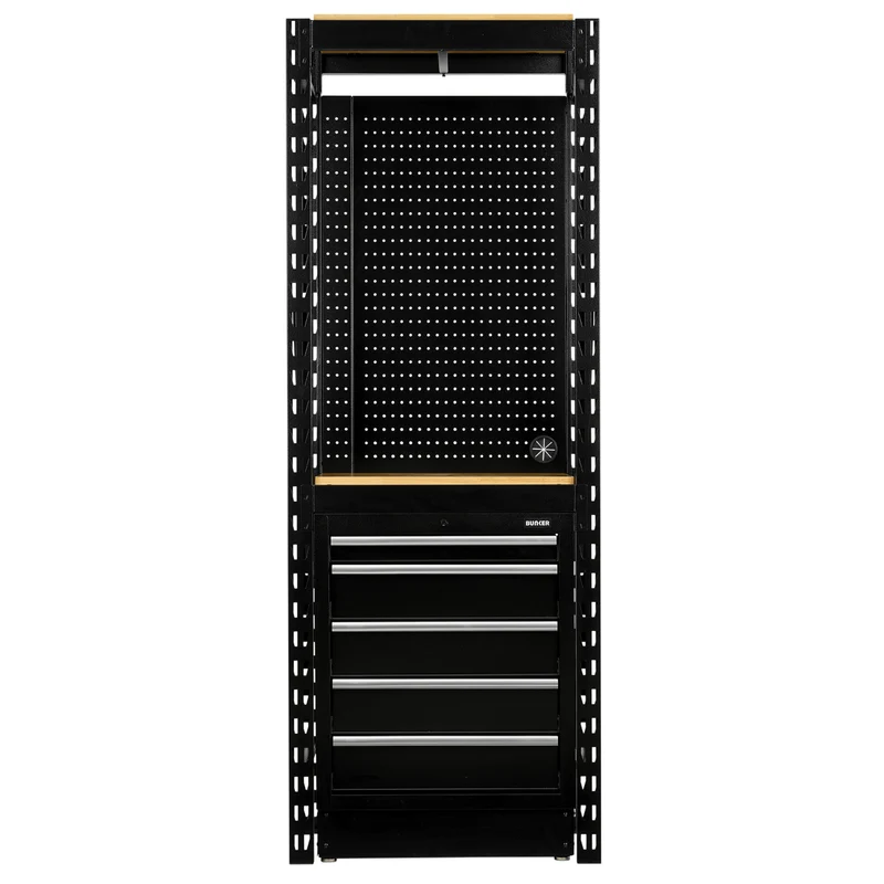 BUNKER 13 Piece Modular Storage Combo 2 Tier Racking with Pegboard and Floor Cabinet, 750mm