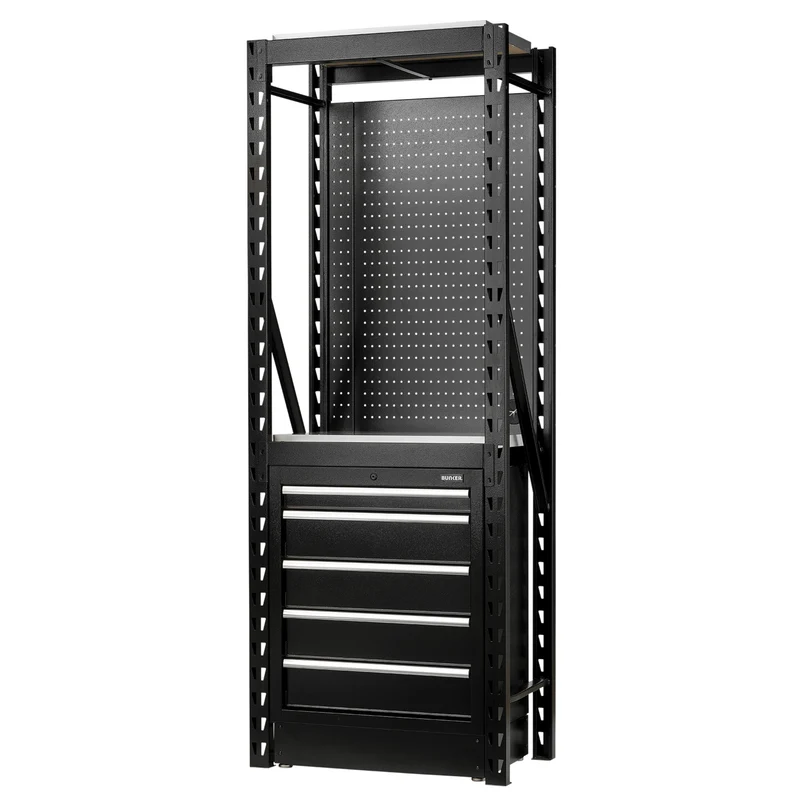 BUNKER 13 Piece Modular Storage Combo 2 Tier Racking with Pegboard and Floor Cabinet, 750mm
