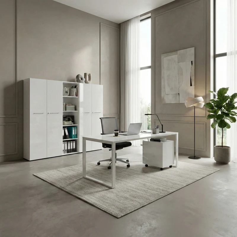 Schreibtisch-Set 160x80 cm | Glasplatte & Container