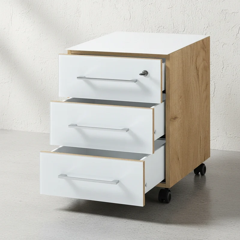 Schreibtisch-Set 160x80 cm | Glasplatte & Container