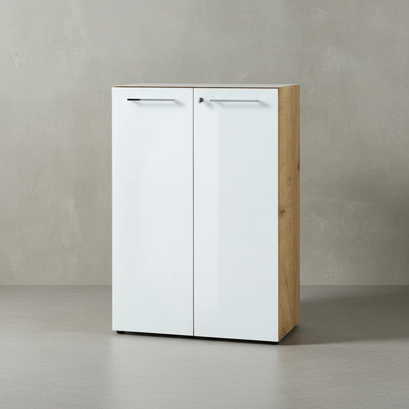 Aktenschrank 80x37x120cm | Glasfront Soft-Close Abschließbar