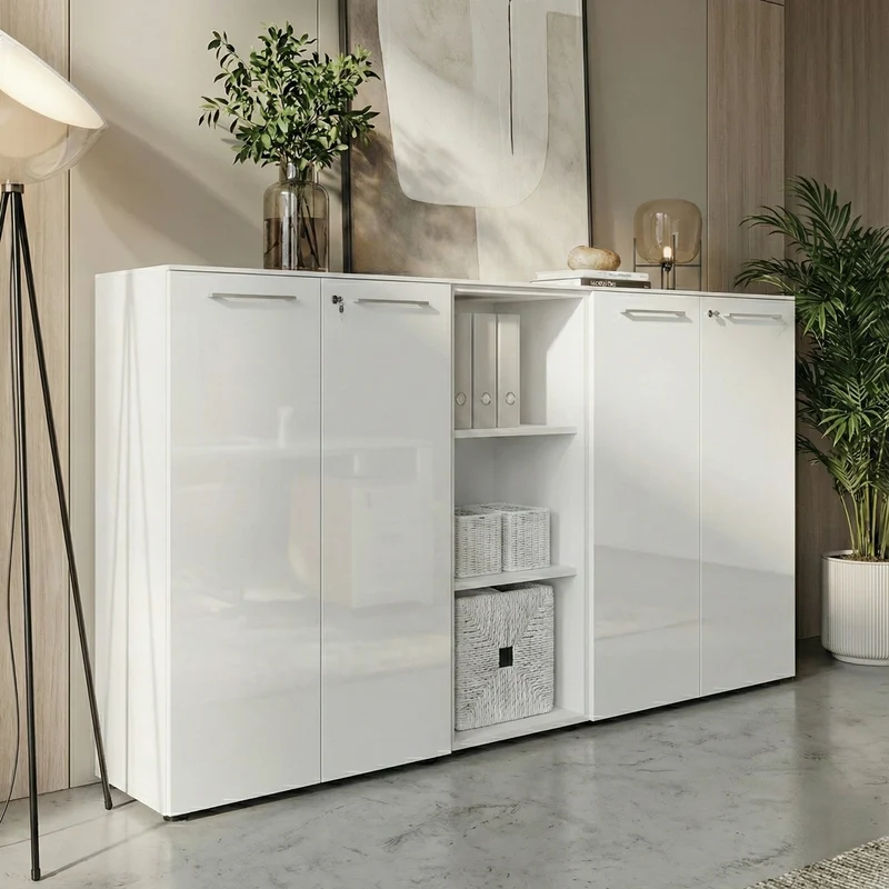 Aktenschrank 80x37x120cm | Glasfront Soft-Close Abschließbar