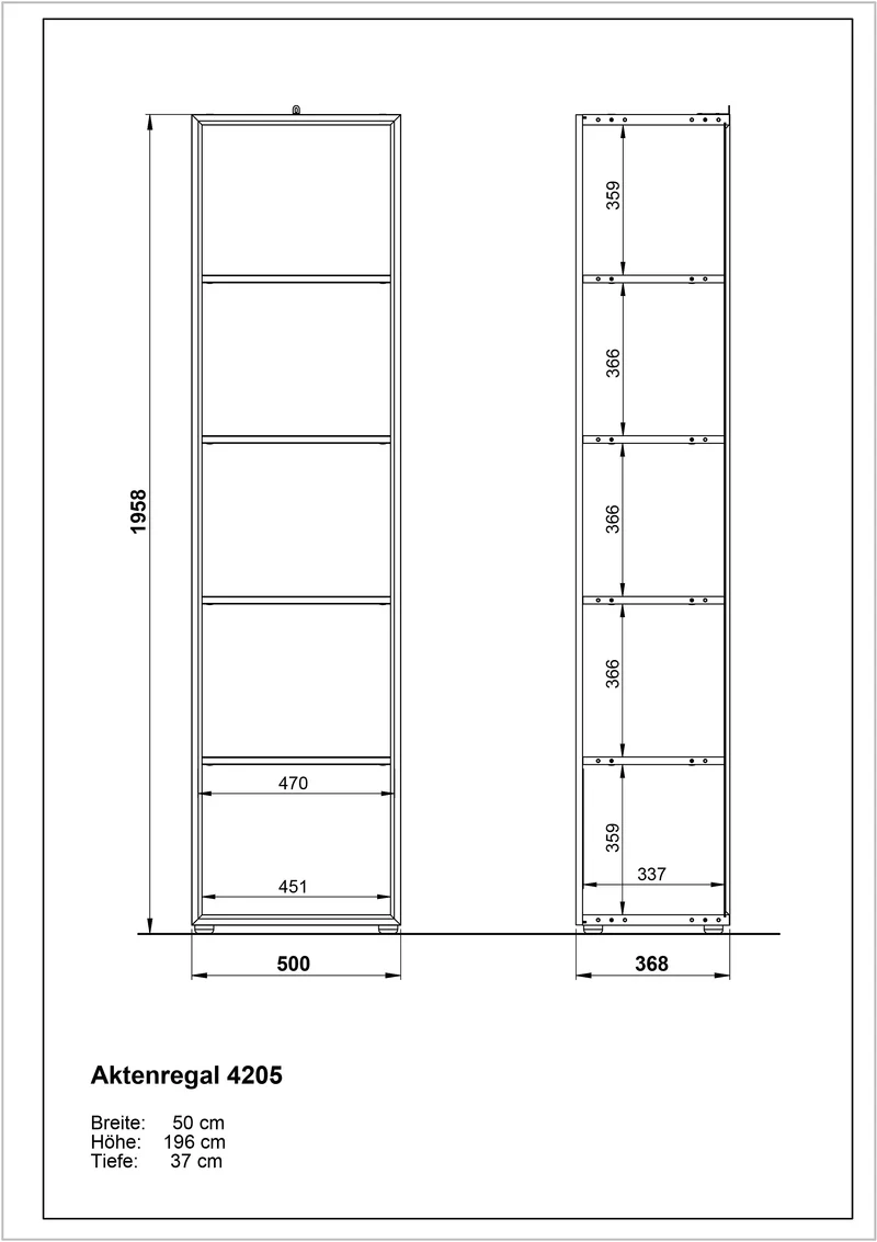 Aktenregal 50x37x196 cm | 5 Ordnerhöhen