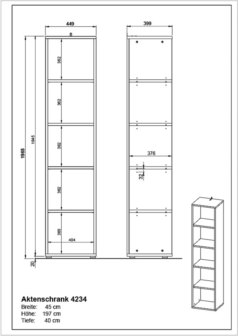 Aktenregal-Universal hoch 197 cm | 5 Ordnerhöhen (4 Böden) | Graphit