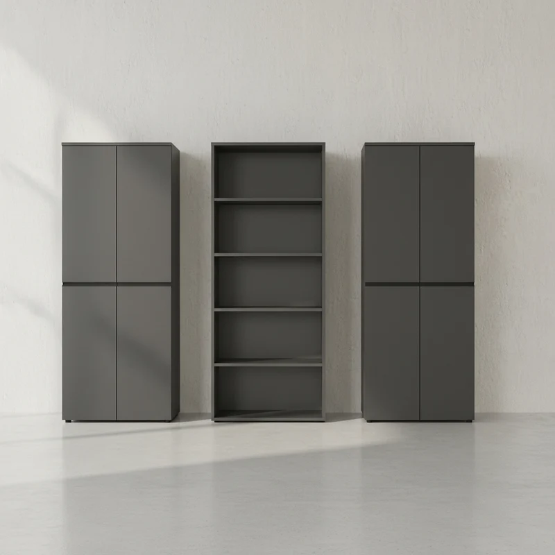 Büro-Set STUTTGART/FRANKFURT 3-teilig | 242x197cm | Schrankwand 5 Ordnerhöhen Soft-Close Graphit