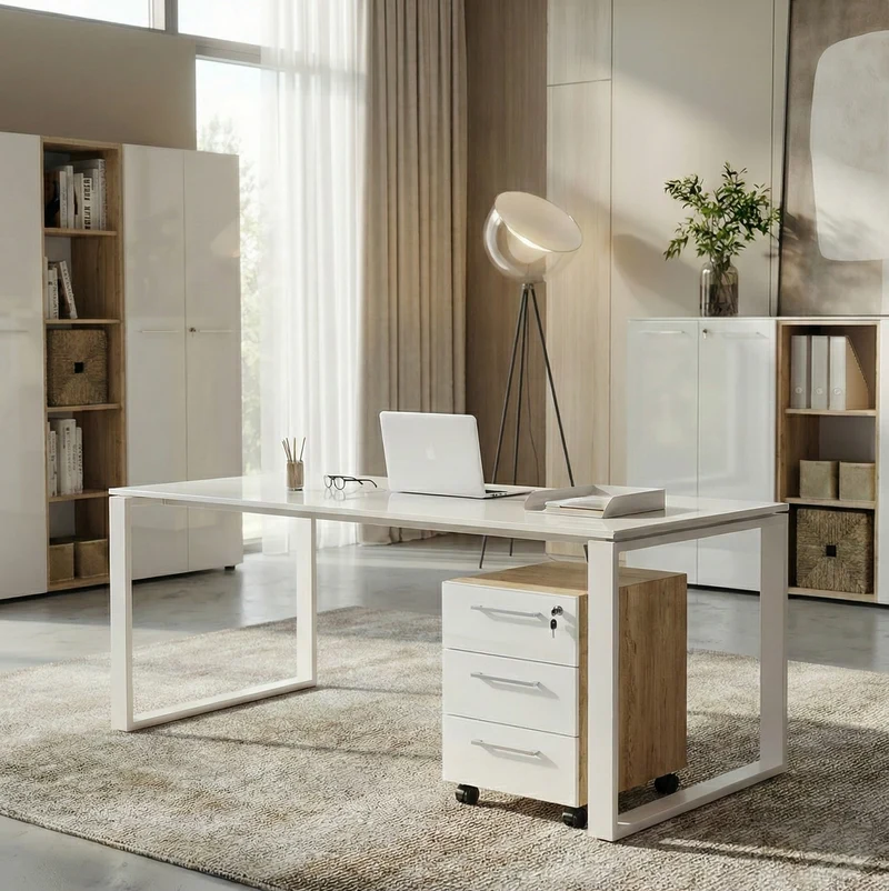 Schreibtisch Glasplatte & Kufengestell | 160x80 cm Weiß