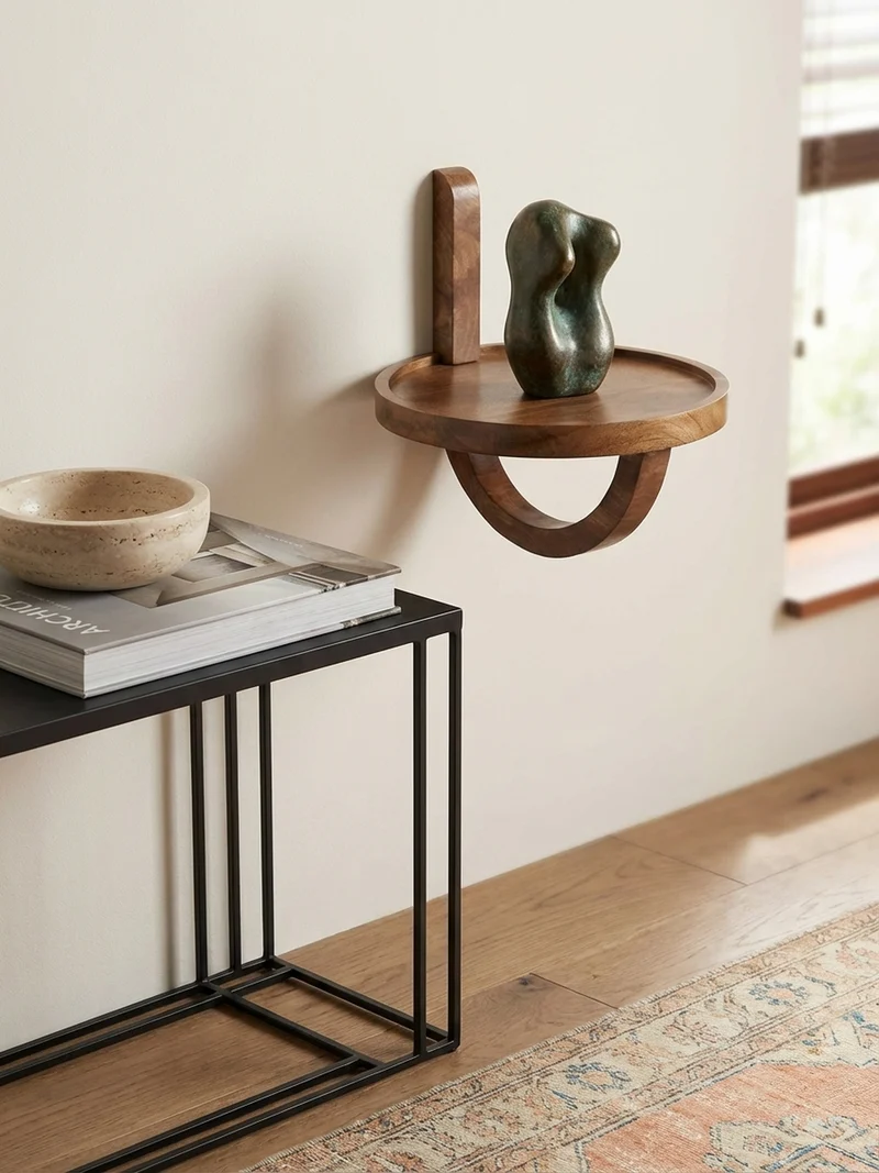 Wandregal Mango Massivholz Modern Stil 30x33x30 cm Rund