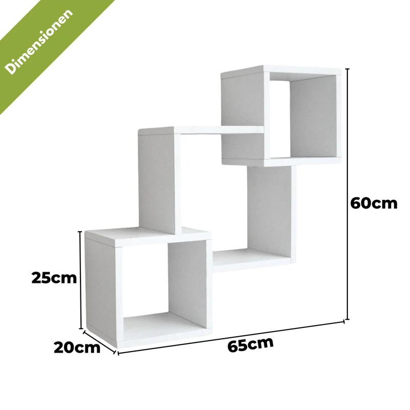 Mein-Regal Wandregal Connect aus Holz MDF, 3 Fächer vertikal versetzt