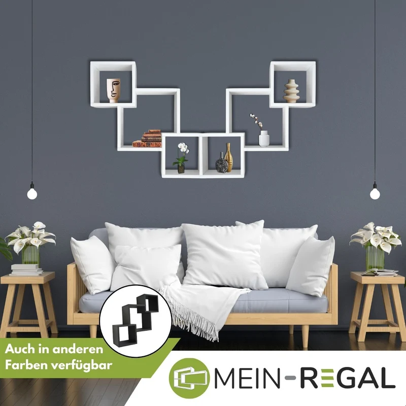 Mein-Regal Wandregal Connect aus Holz MDF, 3 Fächer vertikal versetzt