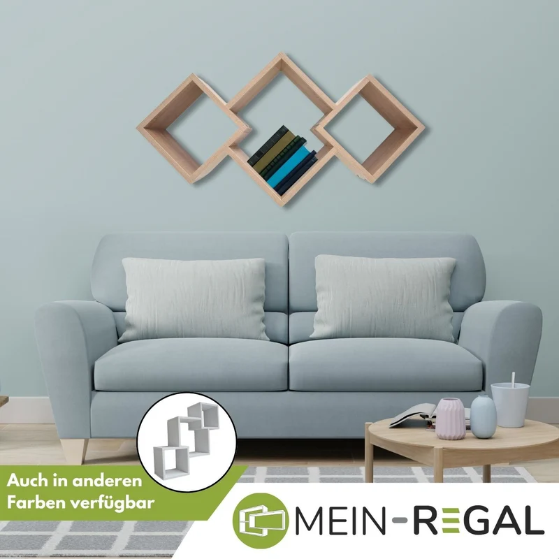 Mein-Regal Wandregal Connect aus Holz MDF, 3 Fächer vertikal versetzt
