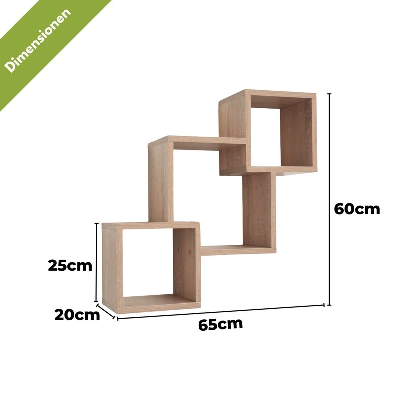 Mein-Regal Wandregal Connect aus Holz MDF, 3 Fächer vertikal versetzt