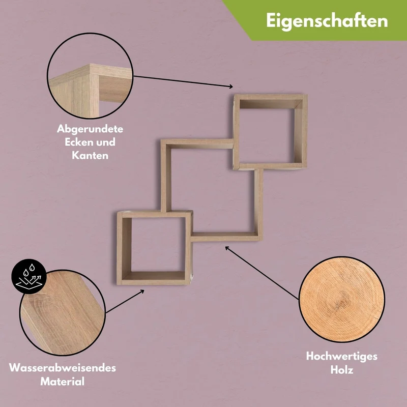 Mein-Regal Wandregal Connect aus Holz MDF, 3 Fächer vertikal versetzt