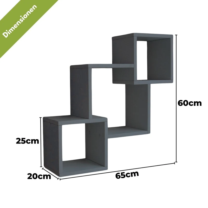 Mein-Regal Wandregal Connect aus Holz MDF, 3 Fächer vertikal versetzt