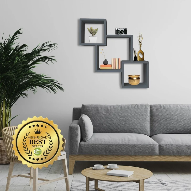 Mein-Regal Wandregal Connect aus Holz MDF, 3 Fächer vertikal versetzt