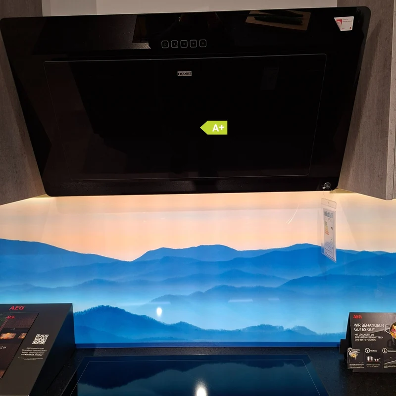 Einbauküche Siena Platte Naturstein Korpus Kunststoff K275 Achatgrau Front Lack L552M Tiefblau Inklusive E-Geräte Und Barhocker