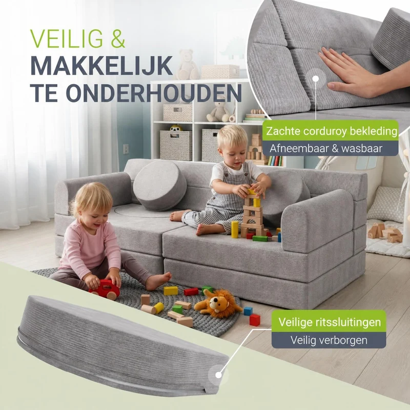 Kindersofa Kayo mit Cord Bezug & Kissen