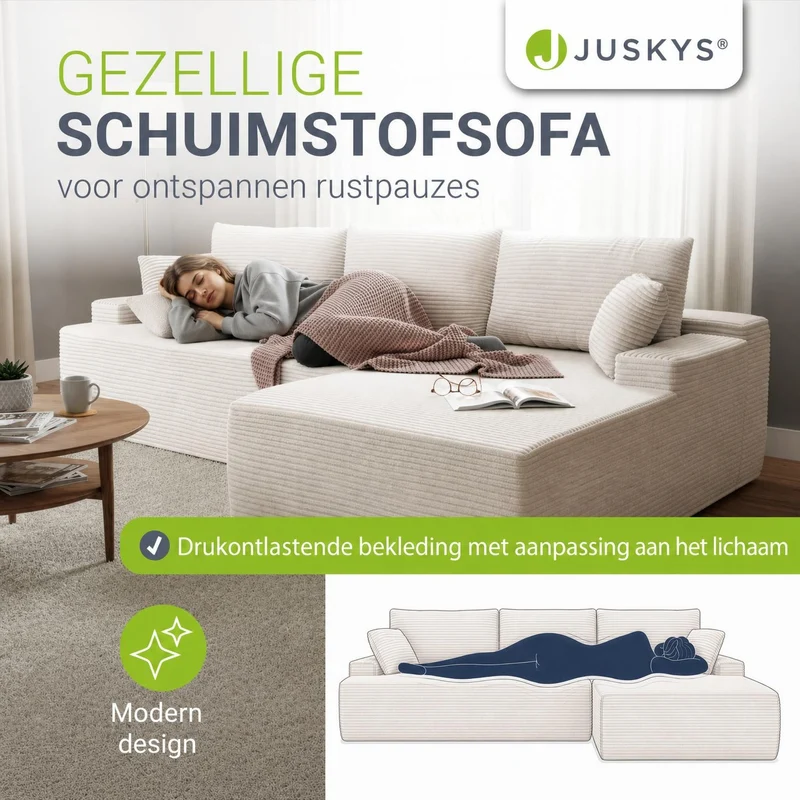 Sofa Coredo mit Cord Bezug & Dekokissen