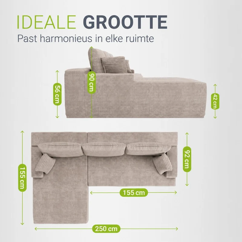 Sofa Coredo mit Cord Bezug & Dekokissen