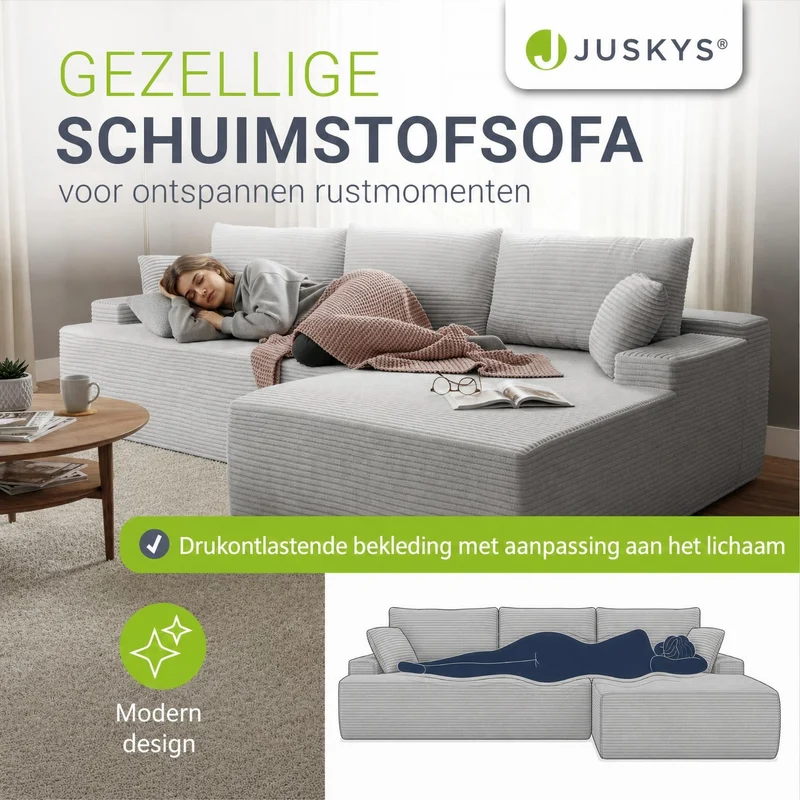 Sofa Coredo mit Cord Bezug & Dekokissen
