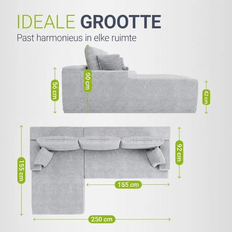 Sofa Coredo mit Cord Bezug & Dekokissen