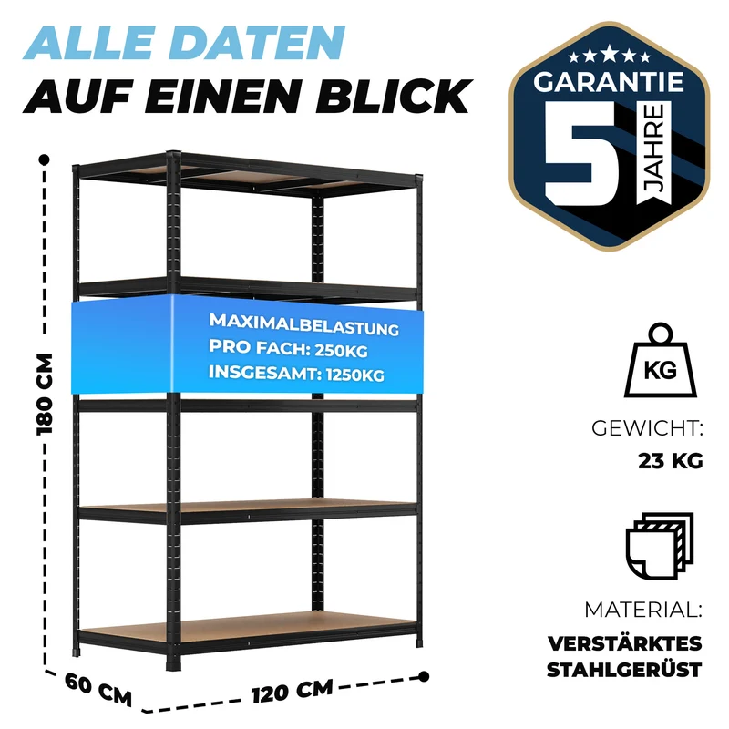 ALLSHELF Schwerlastregal 180x120x60cm