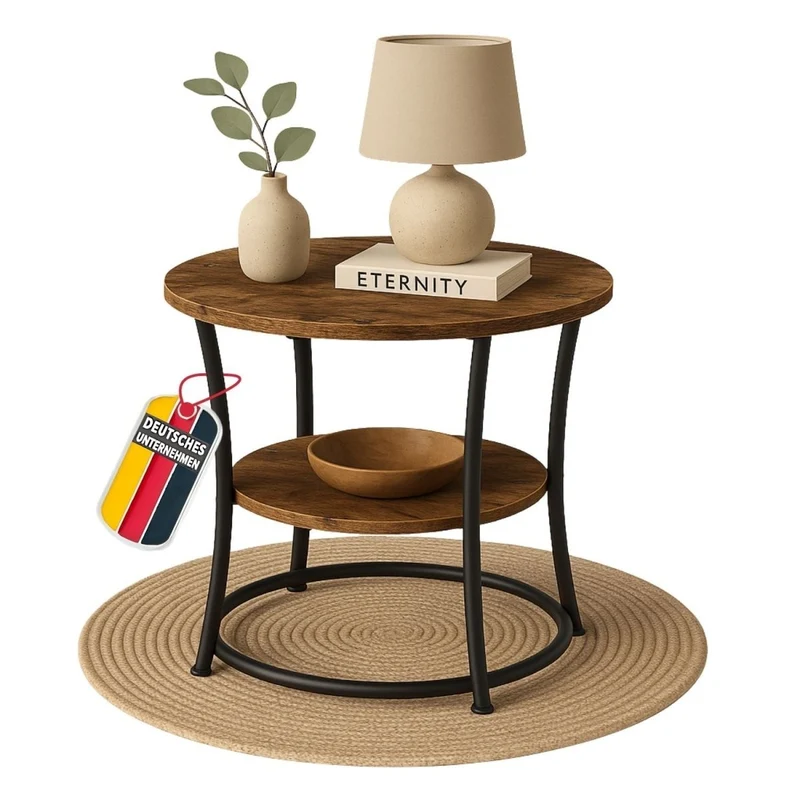 Coemo Couchtisch Tamy 2 Ebenen - Holz mit Metallrahmen - Ø 55 cm x 55 cm