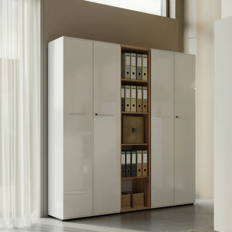 Aktenschrank 80x37x196cm | 5 Ordnerhöhen | Glasfront & Abschließbar